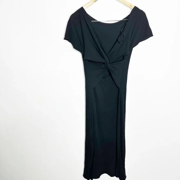 Theory Andrizza Twist Back Dress black cotton interlock midi womens size SMALL - Picture 4 of 8